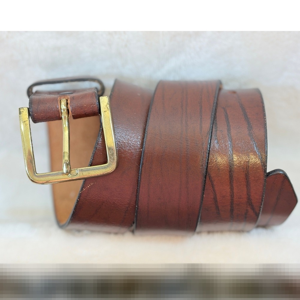 French Craft Brown Top Grain Oil Tan Leather Belt Mens 48 Excellent